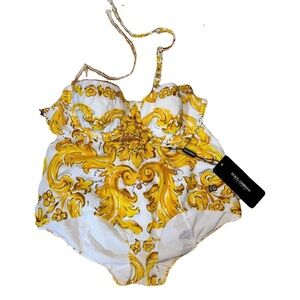 Authentic Dolce and Gabbana Majolica-print balconette bikini top and bottoms